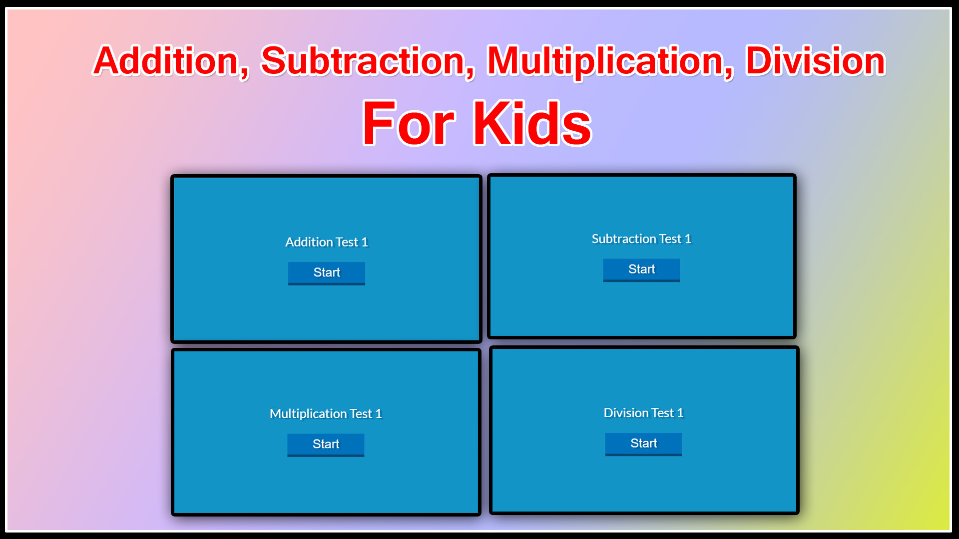 Arithmetic Test 1 Addition Subtraction Multiplication Division