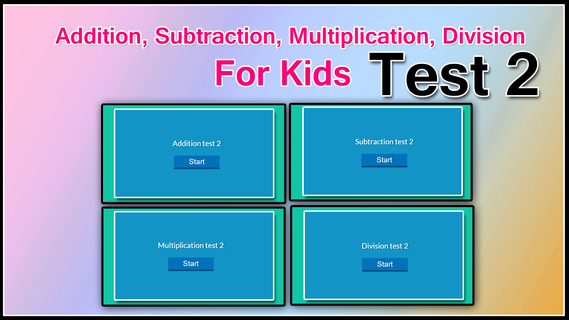Arithmetic Test 2 Addition Subtraction Multiplication Division