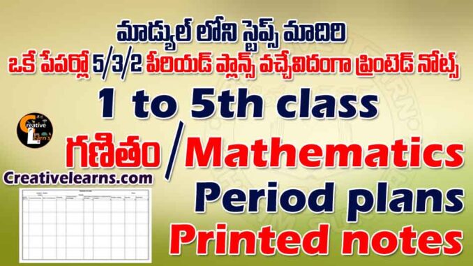 Mathematics period plans printed notes